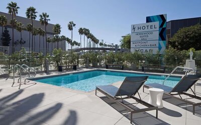 Stunning outdoor pool at H Hotel Los Angeles, Curio Collection By Hilton.