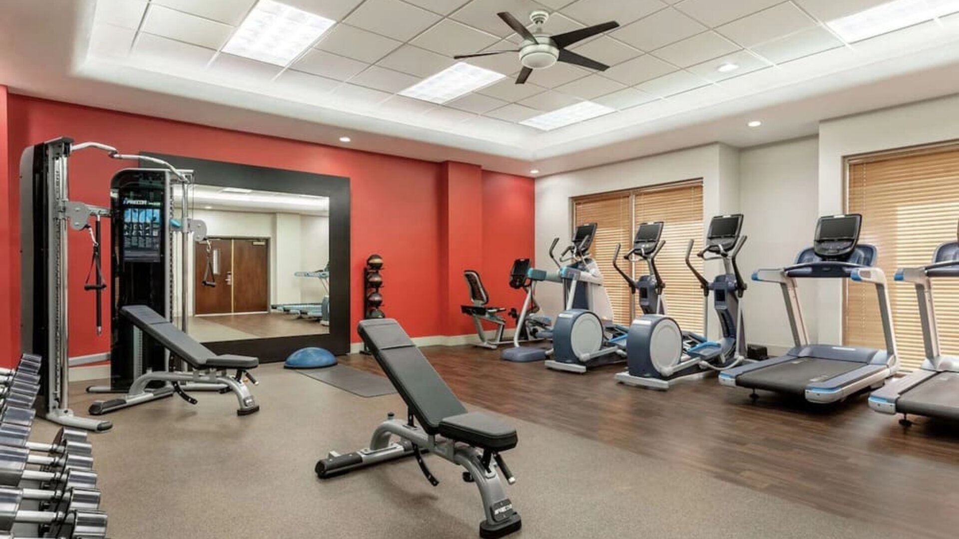 Equipped fitness center at Embassy Suites By Hilton Convention Center Las Vegas.