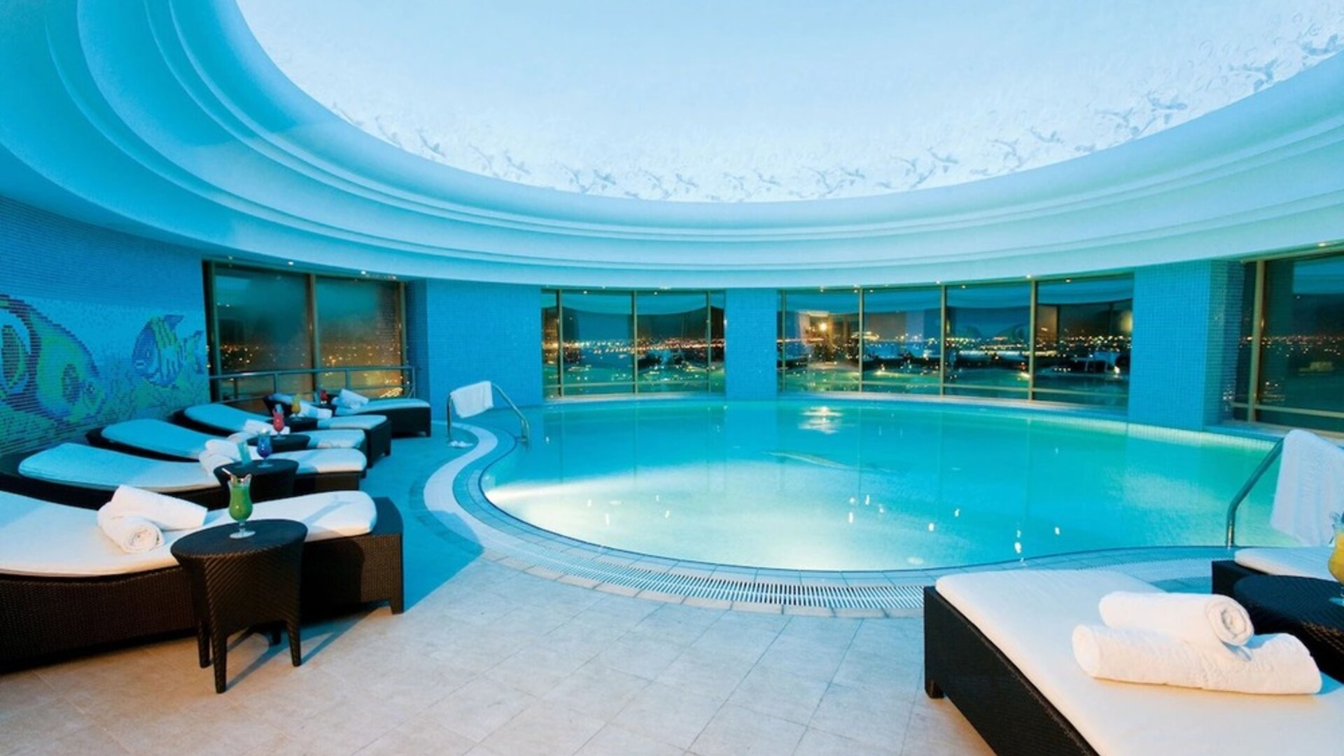 Stunning indoor pool at Millennium Hotel Doha.