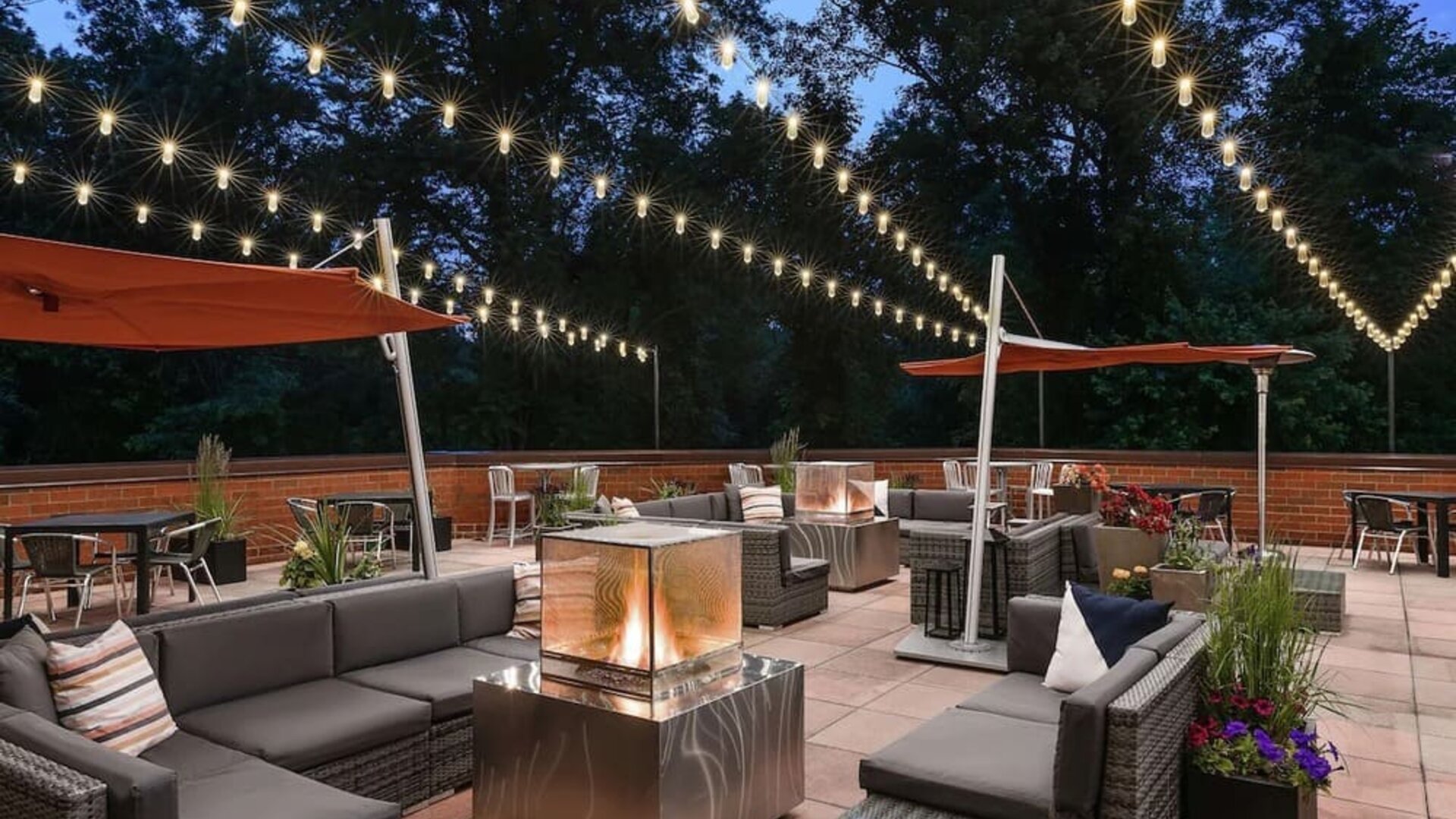 Relaxing outdoor lounge and terrace at Hilton Short Hills.