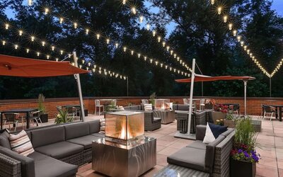 Relaxing outdoor lounge and terrace at Hilton Short Hills.