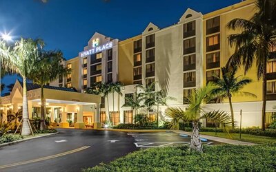 Hotel exterior and parking area at Hyatt Place Fort Lauderdale Cruise Port.