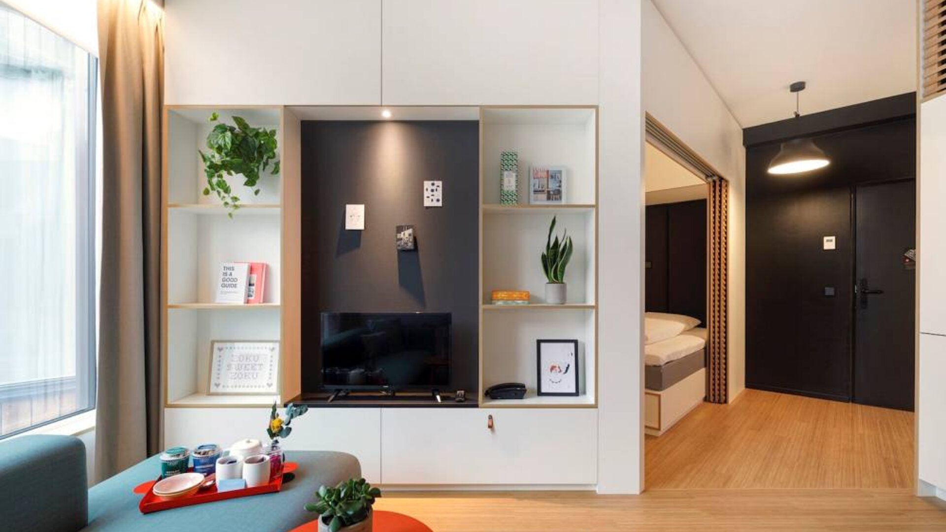 Day use amenities include TV and living area (with the exception of the bed) at Zoku Copenhagen.