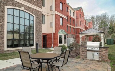 Outdoor terrace and coworking space at Staybridge Suites Washington D.C.- Greenbelt.