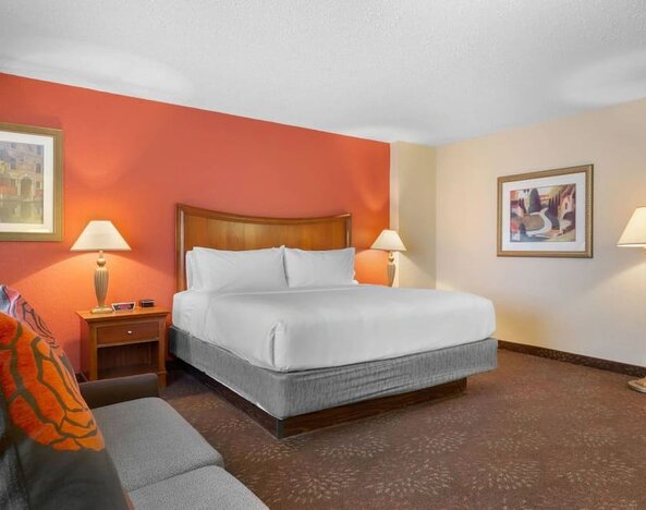 King bed with lounge area at Holiday Inn Express Chicago - Downers Grove.