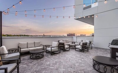 Seats in rooftop perfect for coworking at TownePlace Suites Nashville Midtown.