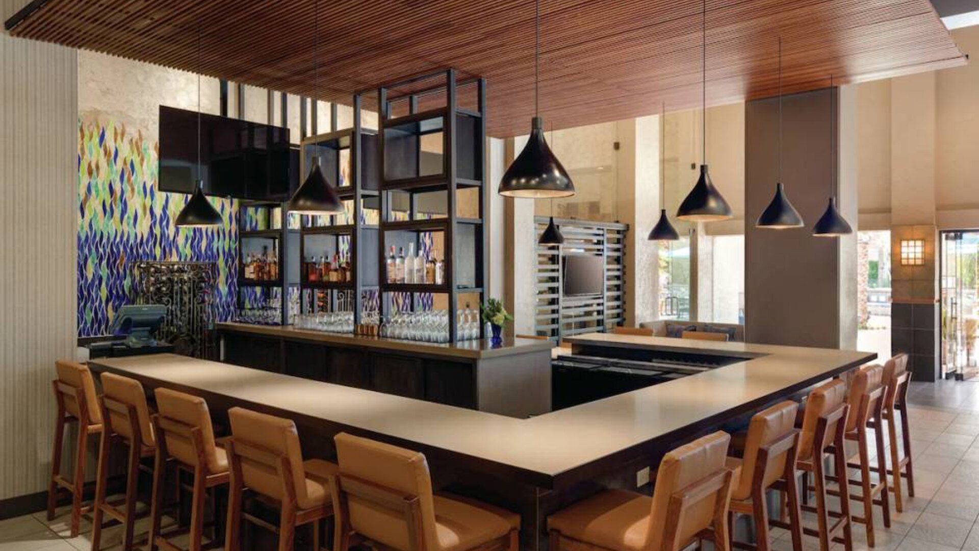 Bar and coworking area at Hilton Scottsdale Resort & Villas.