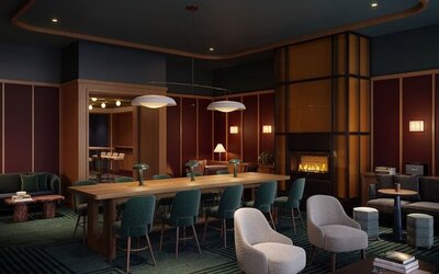 Lobby lounge area and workspace at Romer Hell's Kitchen.