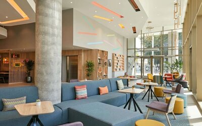 Lounge and work space at Hampton By Hilton Dublin City Centre.