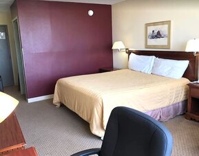 Day use room with king bed and work desk at Norwood Inn And Suites Worthington.