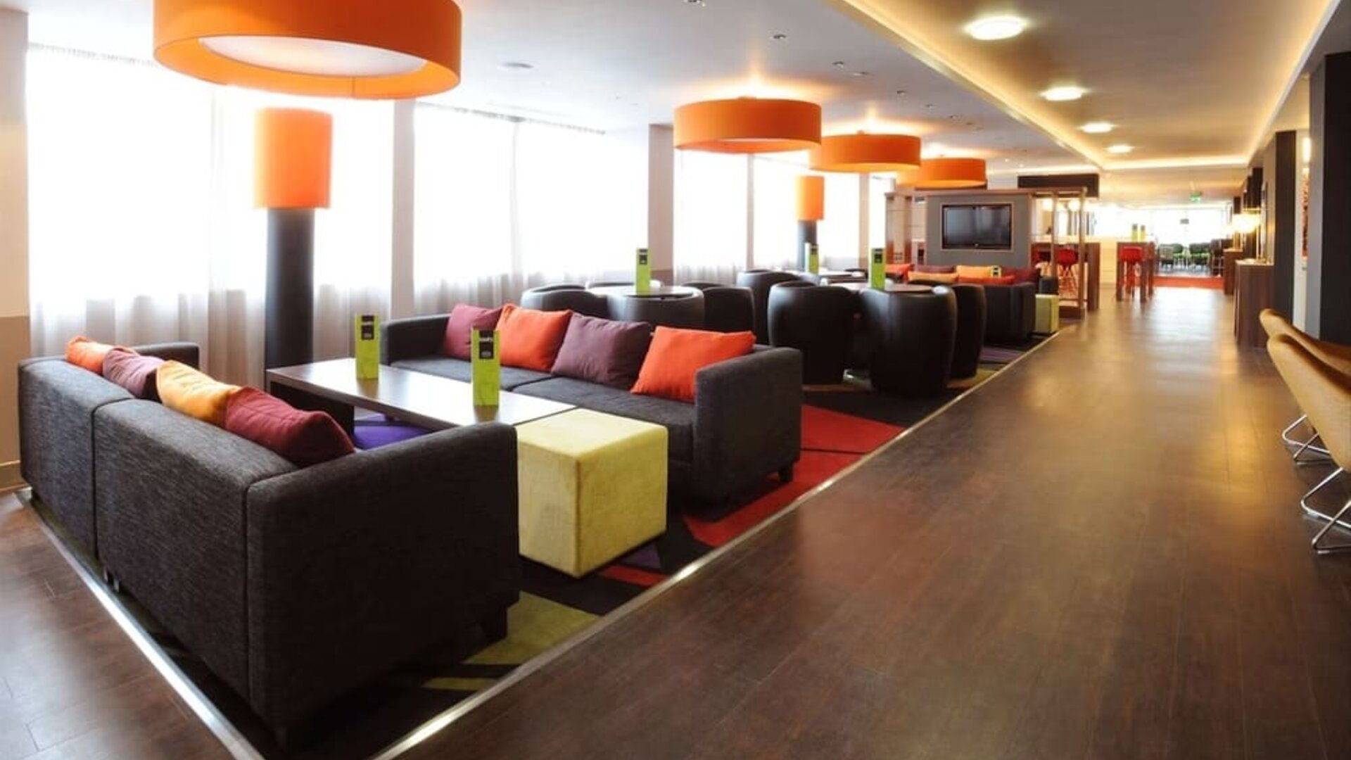 Lobby and coworking lounge at Hampton By Hilton Birmingham Broad Street.