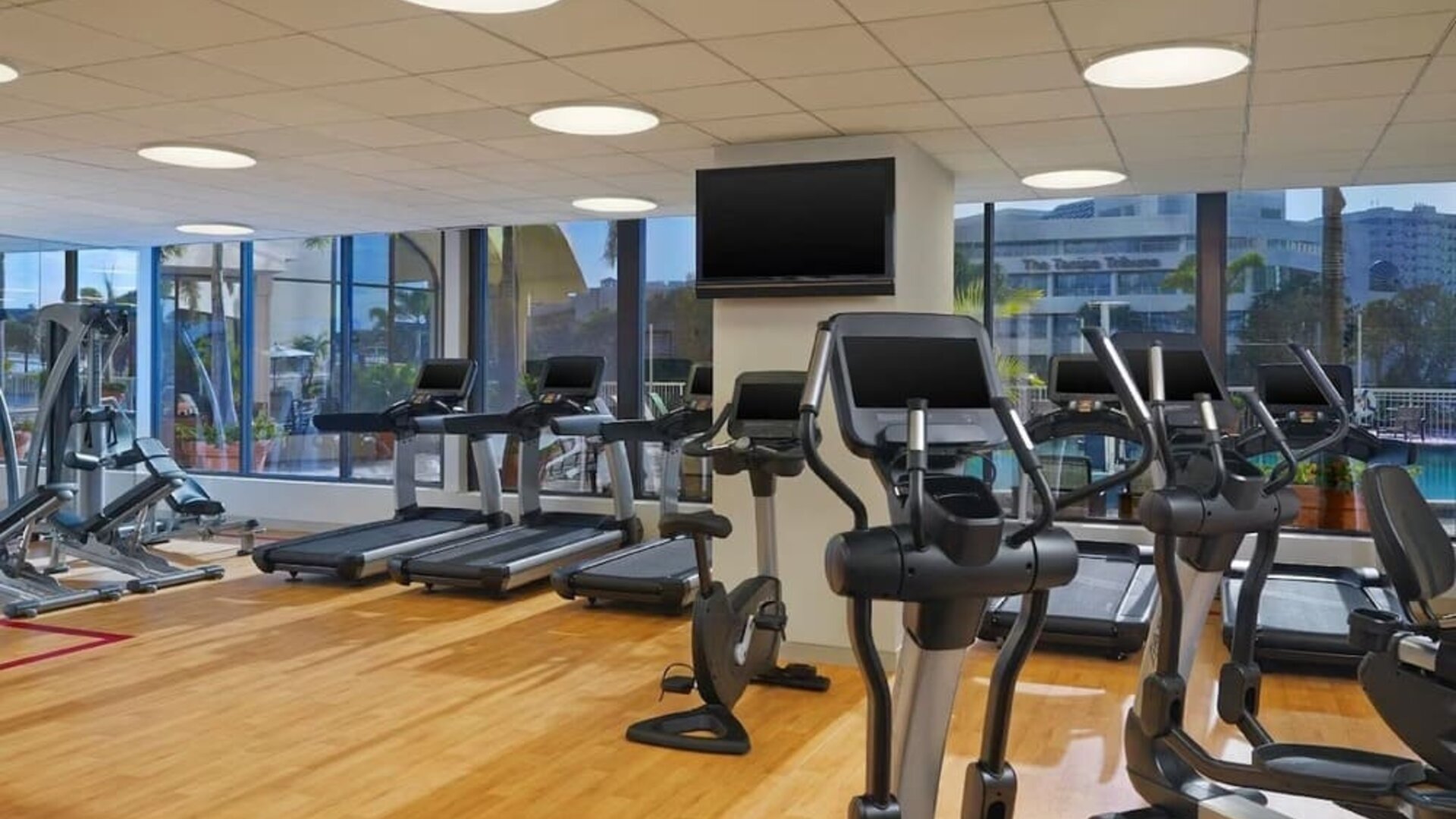Fully equipped fitness center at Hotel Tampa Riverwalk.