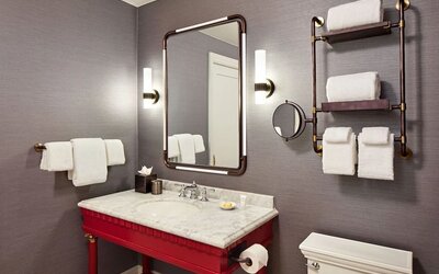 Guest barhroom with shower at The Citizen Hotel, Autograph Collection.