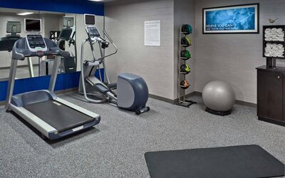 The hotel fitness center has exercise machines and gym balls to help guests stay in shape.