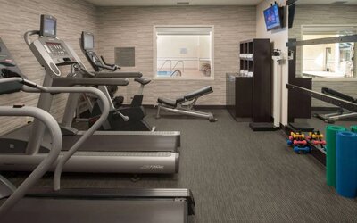 Free weights and various exercise machines are available in the hotel fitness center.