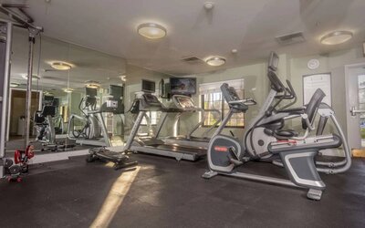 Sonesta ES Suites Anaheim Resort Area’s fitness center is equipped with a wide range of different exercise machines, and has a wall-mounted television.