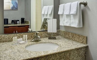 Guest bathroom at Sonesta Select Milwaukee Brookfield.