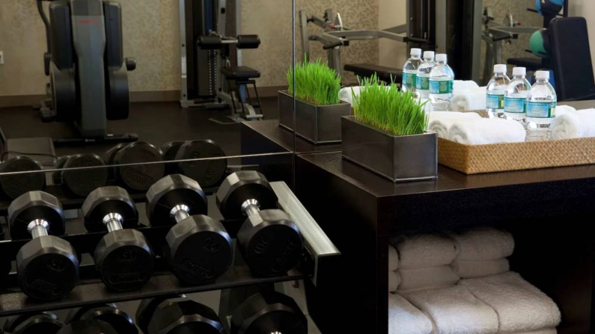 The Shelburne Sonesta New York’s fitness center has free weights and exercise machines for guests to use, and plenty of towels and bottled water.