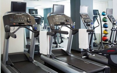 The hotel’s fitness center is equipped with gym balls and a range of exercise machines, including treadmills and ellipticals.