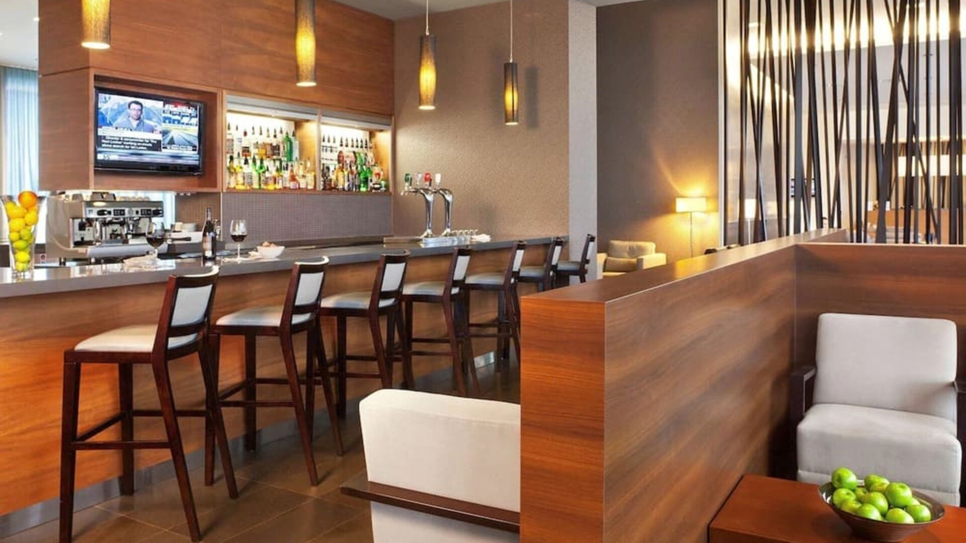 Bar and coworking space at Novotel Toronto Vaughan Centre.