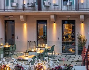 Stunning outdoor patio and seating area at Arts Hotel Porto.