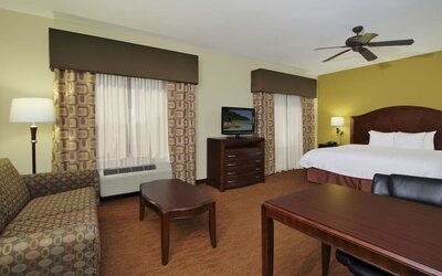 King room with TV and ceiling fan at Hampton Inn & Suites Conroe - I-45 North.