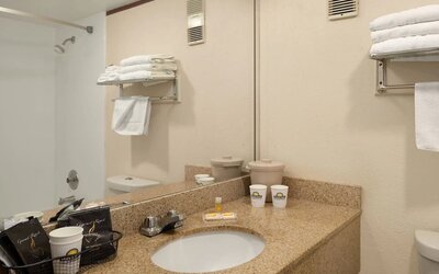 Private guest bathroom at EnVision Hotel Miami International Airport.