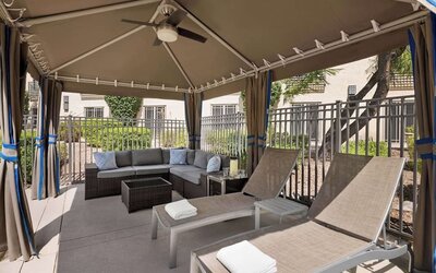 Cabanas and pool chairs at Hilton Scottsdale Resort & Villas.