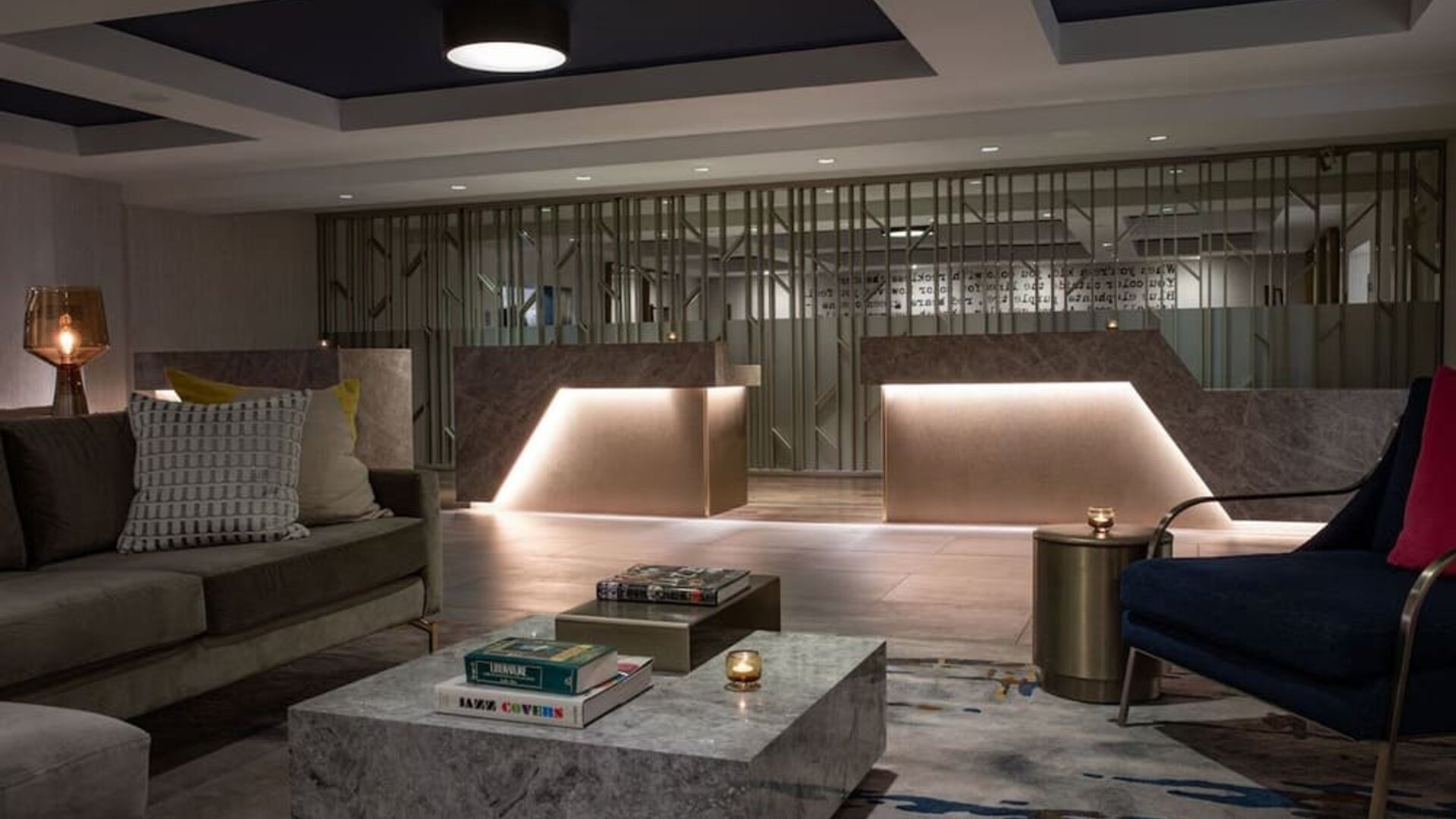 Bar and coworking space at Hotel Dena, Pasadena Los Angeles.