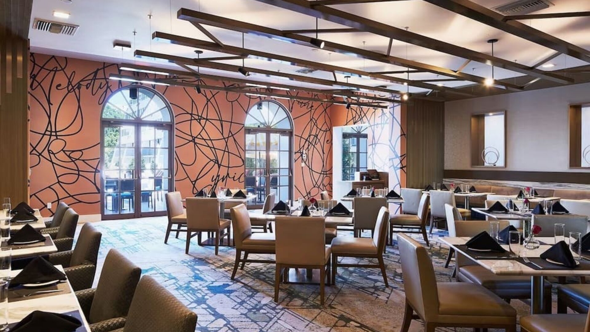 Dining hall at Hotel Dena, Pasadena Los Angeles.