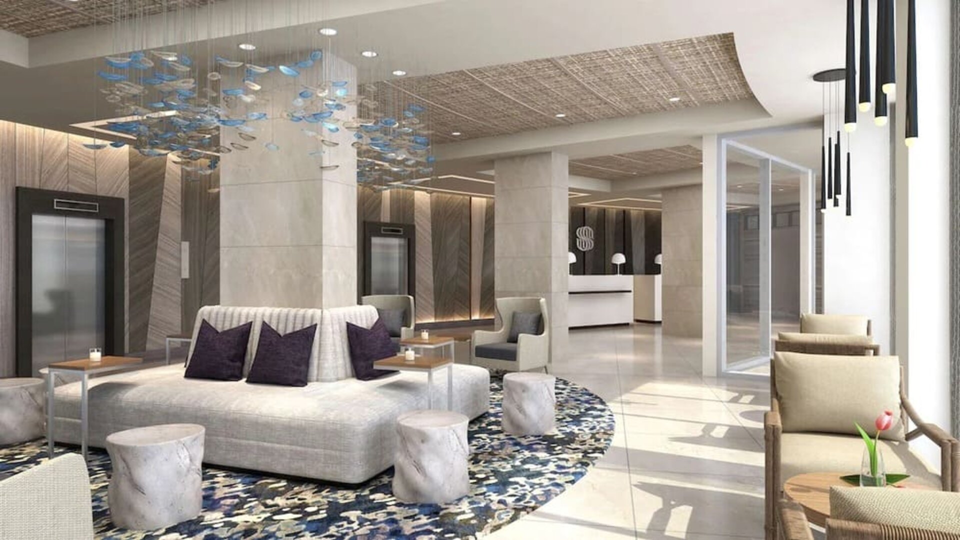 Lobby and lounge at Sonesta Fort Lauderdale Beach.