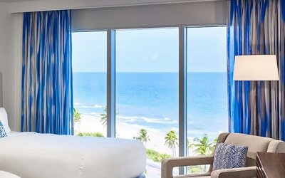 Hotel room with ocean view at Sonesta Fort Lauderdale Beach.