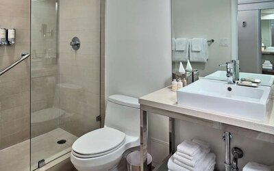 Guest bathroom with shower at Sonesta Fort Lauderdale Beach.
