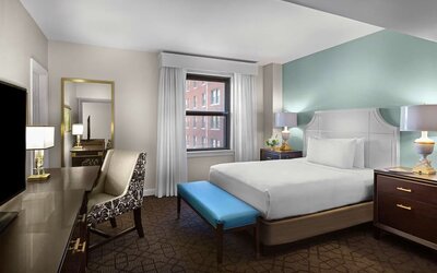 Spacious king room with TV at The Chase Park Plaza Royal Sonesta St. Louis.