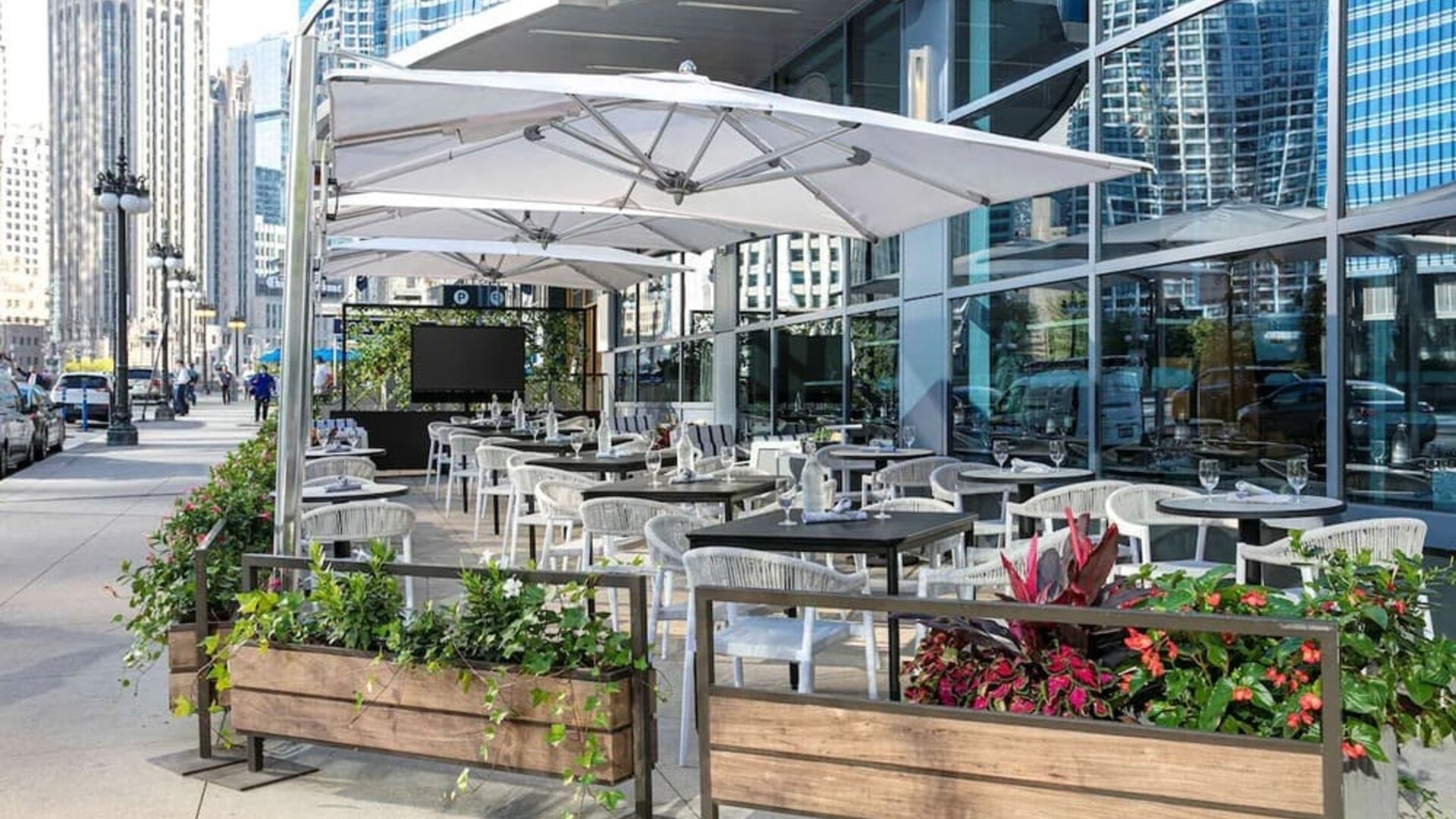 Outside restaurant at Royal Sonesta Chicago Downtown. 