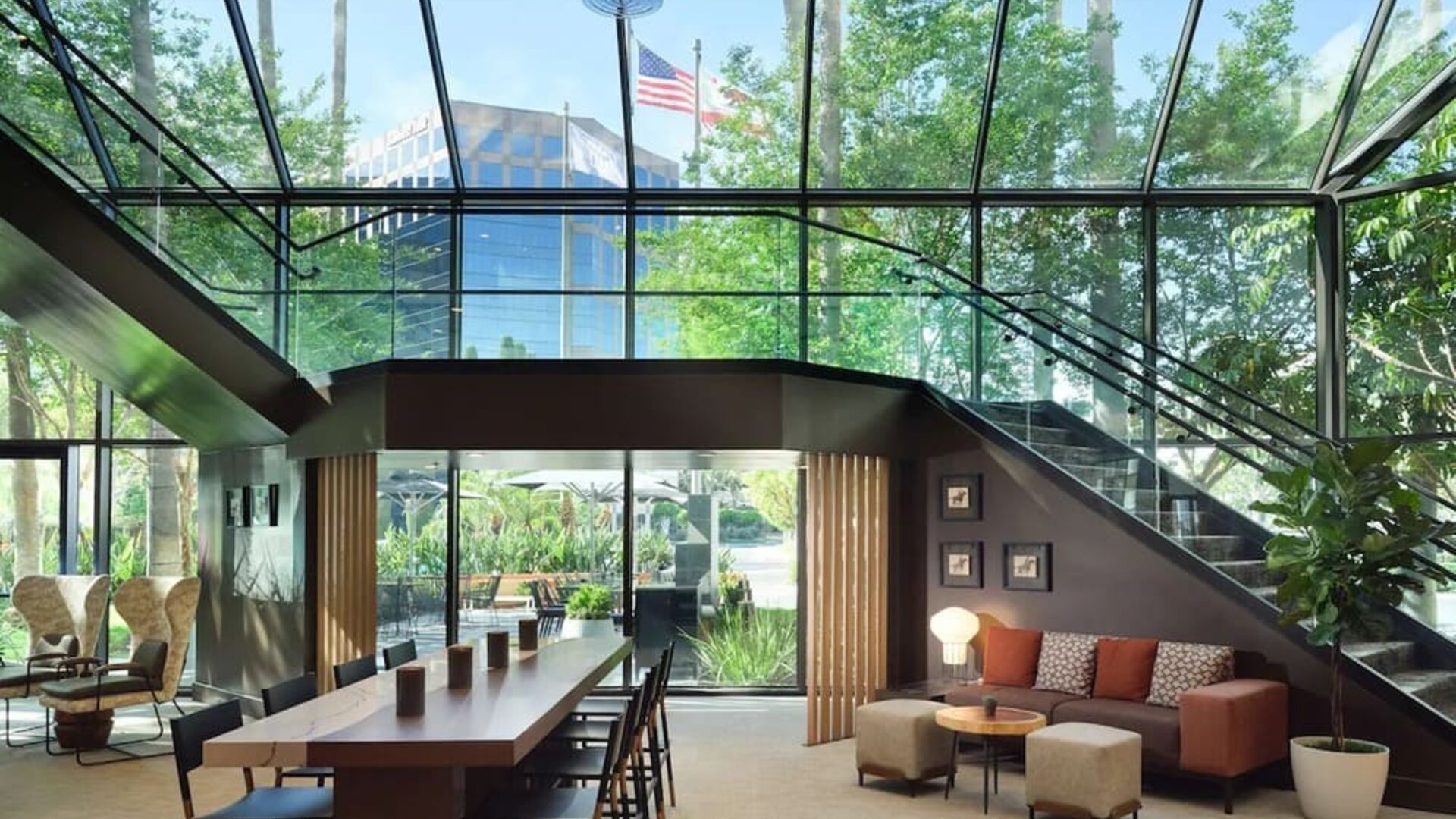 Lobby and coworking space at Sonesta Irvine.