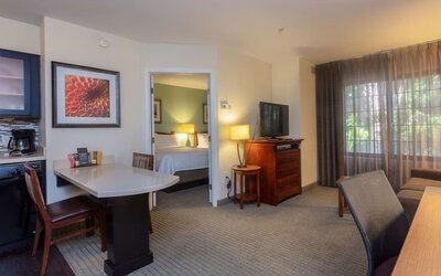 Spacious king room at Sonesta ES Suites Anaheim Resort Area.