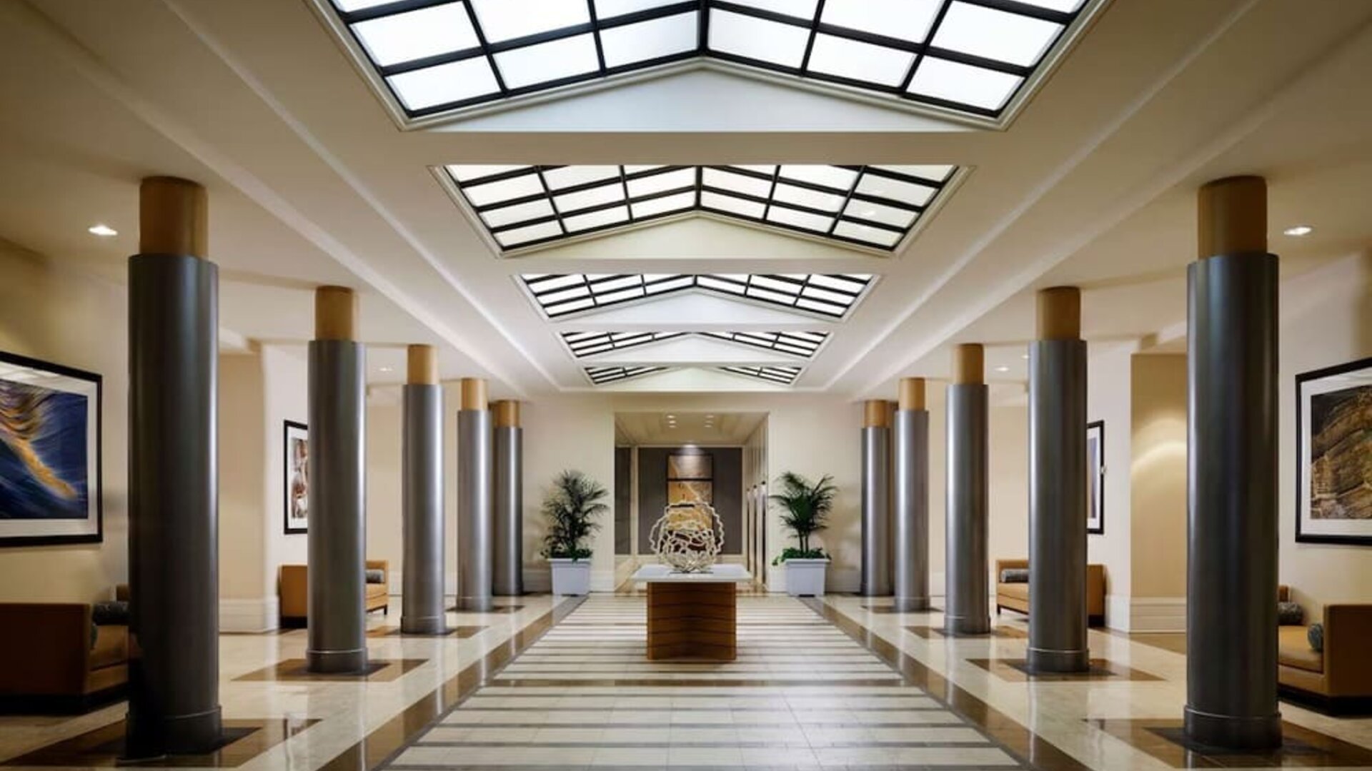 Spacious lobby at Sonesta Redondo Beach & Marina.