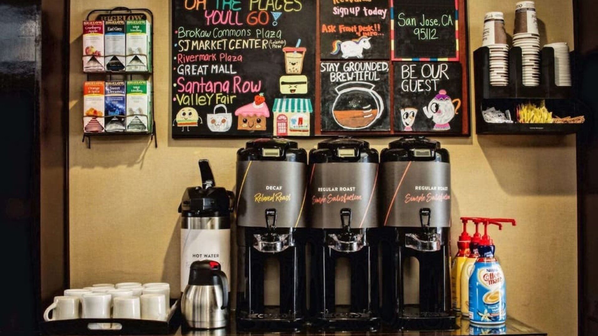 Breakfast area at Sonesta ES Suites San Jose Airport.