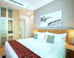 Romantic king room at Fraser Residence Sudirman Jakarta.