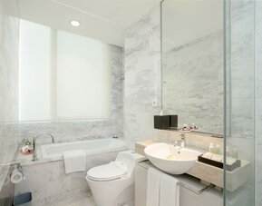 Guest bathroom at Fraser Residence Sudirman Jakarta.