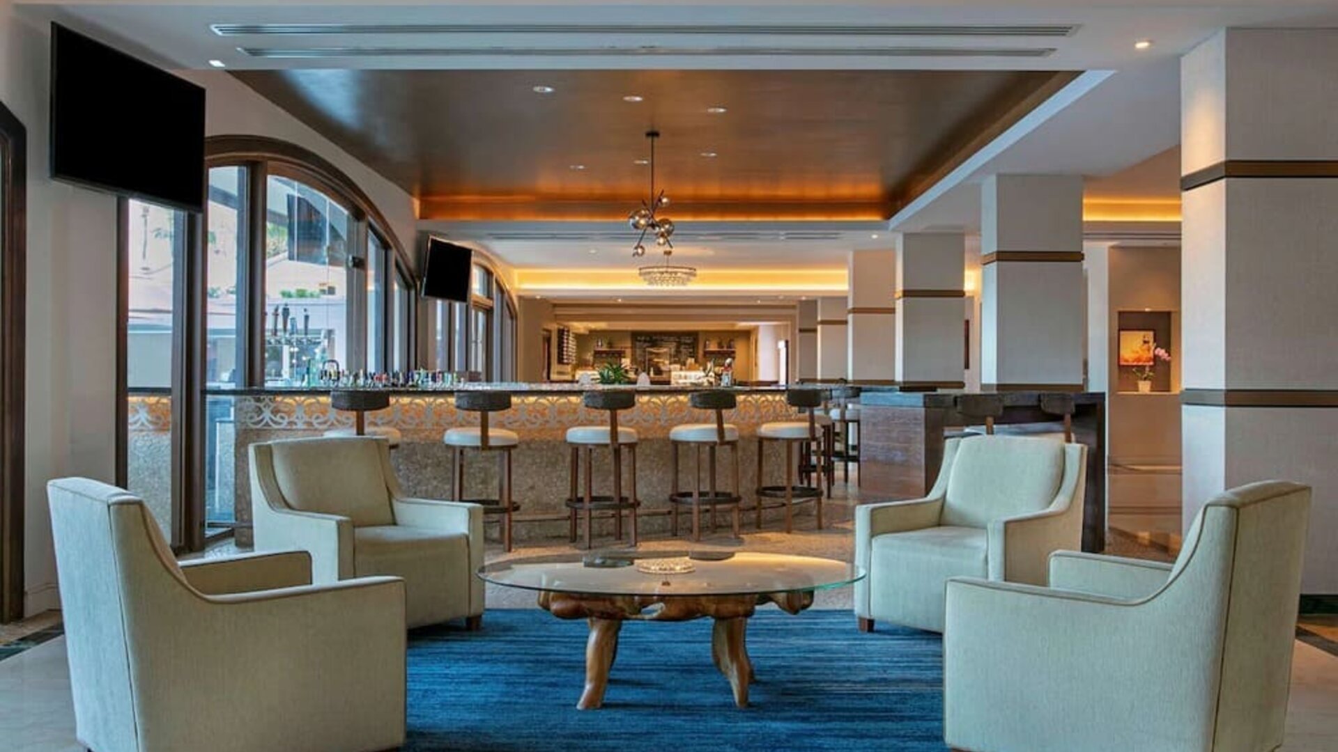 Lobby and coworking space at Royal Sonesta San Juan.