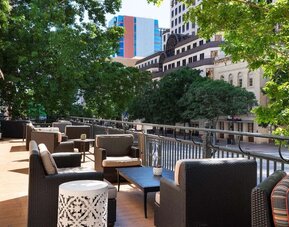 Outdoor terrace at The Stephen F Austin Royal Sonesta Hotel.