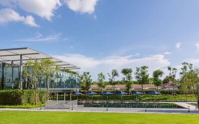 Outdoor fitness area and garden at Modena By Fraser Buriram.