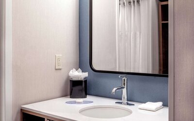 Guest bathroom at Sonesta Select Boston Foxborough Mansfield.