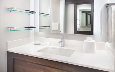 Guest bathroom at Sonesta ES Suites Raleigh Durham Airport Morrisville.