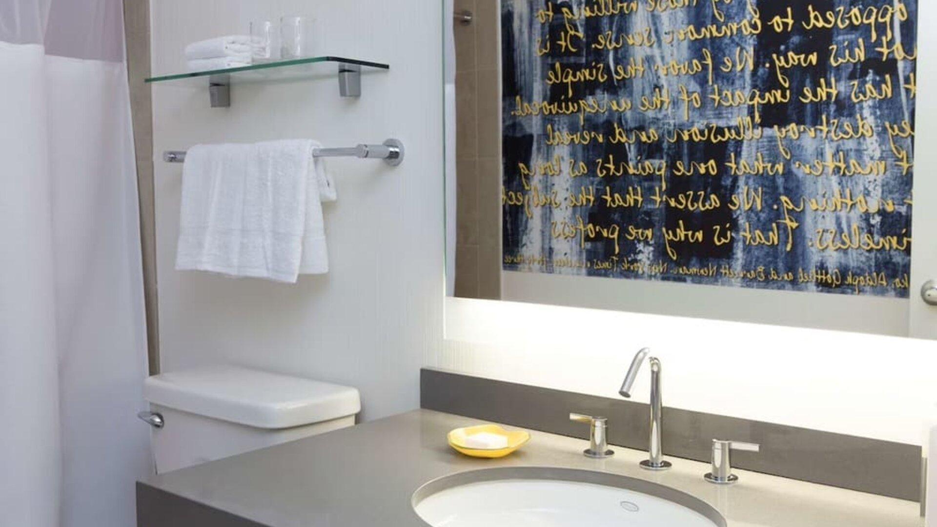Guest bathroom with shower at The Fifty Sonesta Select New York.