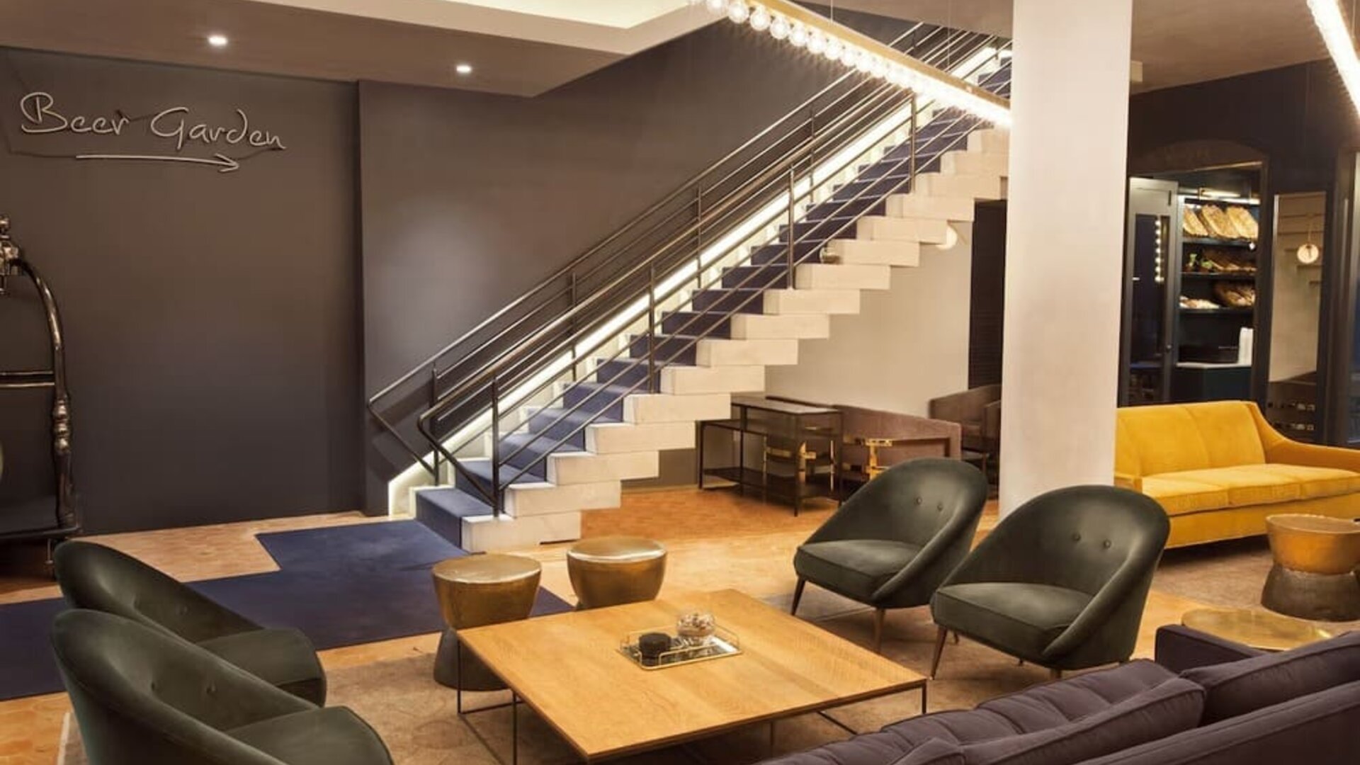 Lobby and lounge at The Tillary Hotel.