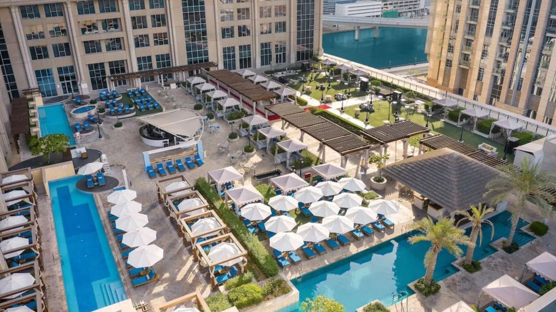 Hotel exterior at Hilton Dubai Al Habtoor City.