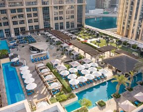 Hotel exterior at Hilton Dubai Al Habtoor City.